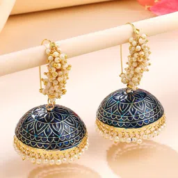 Yellow Chimes Gold-Plated Meenakari Contemporary Jhumkas-image-97