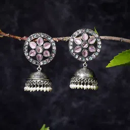 Bamboo Tree Jewels Silver-Plated Contemporary Jhumkas-image-35