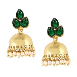 Yellow Chimes Green Gold-Plated Dome Shaped Jhumkas Earrings-22