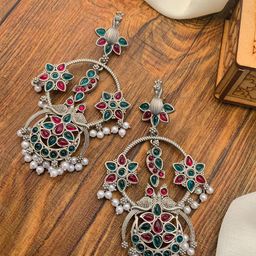 ABDESIGNS German Silver-Plated Chandelier Floral Drop Earrings-image-29