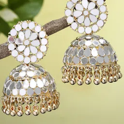KARATCART Gold-Plated & White Classic Jhumkas Earrings-55