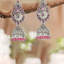 Adwitiya Collection Oxidised Silver Plated Jhumkas-22
