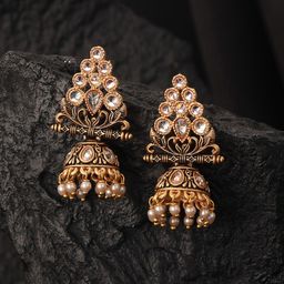 Jazz and Sizzle Gold-Plated Triangular Kundan Studded & Beaded Jhumkas-64