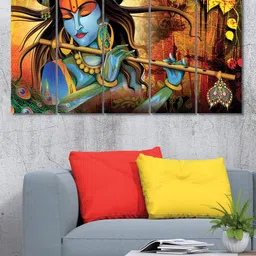 RANDOM 5 Pieces Blue & Orange Beautiful Krishna Framed MDF Vinyle Painting-image-58