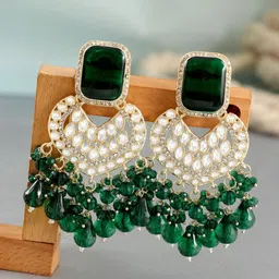Crunchy Fashion Gold-Plated Beaded & Stone Studded Classic Drop Earrings-13