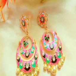 Runjhun Classic Meenakari Kundan Studded Chandbalis Earrings-51