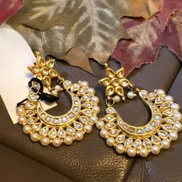 Runjhun Gold Plated Kundan Chandbalis-32