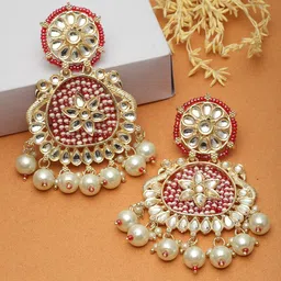 ZENEME Gold-Plated Peacock Shaped Kundan Studded Chandbalis-16