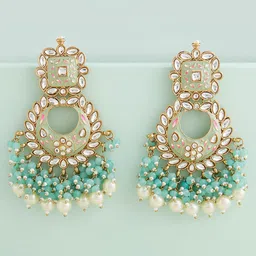 Zaveri Pearls Green & Pink Meenakari  Chandbalis Earrings-30