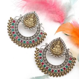 Ozanoo Silver Plated Classic Temple Chandbali Earrings-image-60