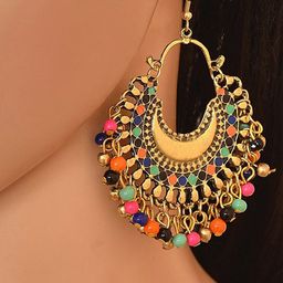 DIVASTRI Gold-Plated Artficial Stone Studed Crescent Chandbalis Earrings-17