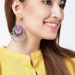 DIVASTRI Silver-Plated Artificial Stones Studded Crescent Shaped Chandbalis-7