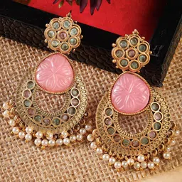 KARATCART Gold-Plated Kundan Contemporary Chandbalis-16