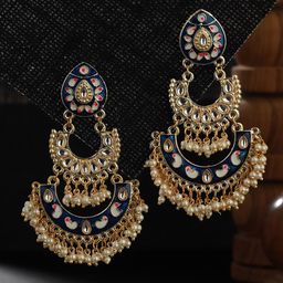 Jazz and Sizzle Gold-Plated Stone Studded & Beaded Contemporary Chandbalis Earrings-90