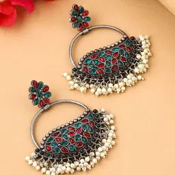 Yellow Chimes Silver-Plated Contemporary Chandbalis Earrings-57