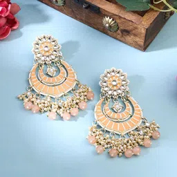 Yellow Chimes Gold Plated Kundan Studded Beads Chandbalis-10