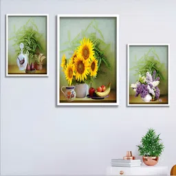 Aura Green & Yellow 3 Piece Wood Floral and Botanical Wall Paintings-image-81