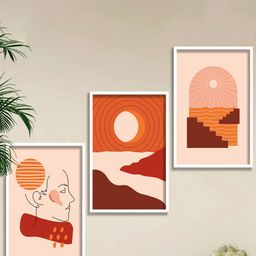 SAF 3-Pcs Peach-Coloured & Red Modern Art Wall Painting-image-92