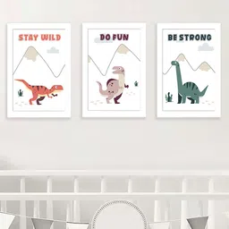 Art Street Kids White & Red 3 Pieces Dino Printed Wall Art-picture-20