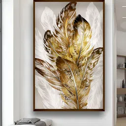 Artsense Golden & White Leaf Nordic Framed Canvas Painting Wall Art-15