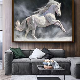 Artsense White & Grey Horse Framed Canvas Painting Wall Art-image-74