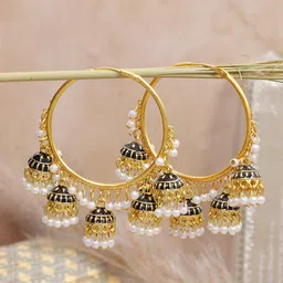 Crunchy Fashion Black Gold-Plated Classic Jhumkas Earrings-48