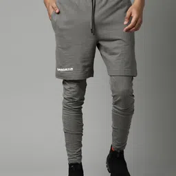 Breakbounce Men Grey Pure Cotton Regular Fit  Solid 2-in-1 Shorts with Skinny Leggings-image-78