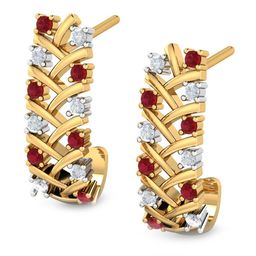 KUBERBOX Naftali18KT Gold Diamond Studded & Rubi J-Hoop Earrings- 1.97 gm-image-92