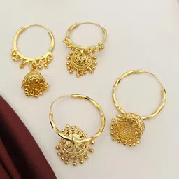 Anouk Set Of 2 Gold-Plated Artificial Beads Beaded Dome Shaped Hoop Earrings-3