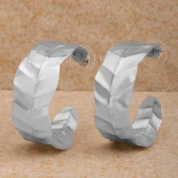XPNSV Silver-Plated Leaf Pattern Half Hoop Earrings-10