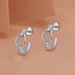 Carlton London Rhodium-Plated Contemporary Half Hoop Earrings-6