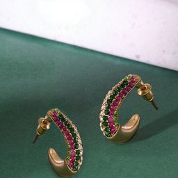 AMI Gold Plated Stone Studded Contemporary Half Hoop Earrings-85