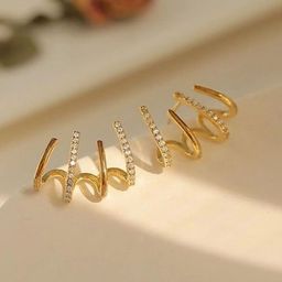 PolluxCraft Korean Gold-Plated Artificial Stones Studded Contemporary Shaped Studs-18