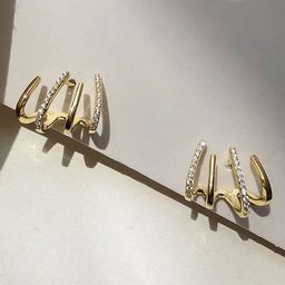 PolluxCraft Korean Gold-Plated Zircon Studded Contemporary Shaped Studs-image-47