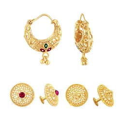 Vighnaharta Set Of 3 Gold-Plated Floral Hoop Earrings-image-87