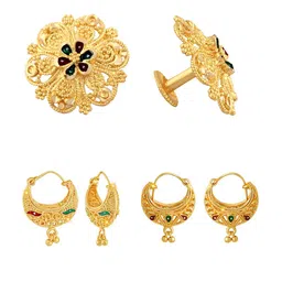 Vighnaharta Set Of 3 Gold-Plated Floral Hoop Earrings-image-80