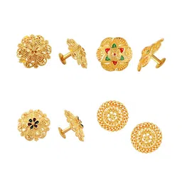 Vighnaharta Set of 4 Gold-Plated Studs Earrings-16