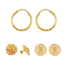Vighnaharta Set Of 3 Gold-Plated Floral Hoop Earrings-25