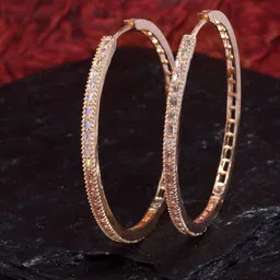 ZENEME Rose Gold-Plated Circular American Diamond Hoop Earrings-26