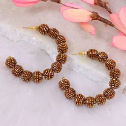 Crunchy Fashion Gold-Plated Beaded Half Hoop Earrings-picture-57