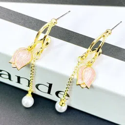 VAGHBHATT Gold-Plated Stainless Steel Beaded Floral Drop Earrings-44