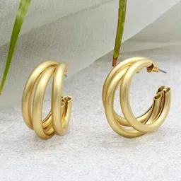 Unwind by Yellow Chimes Gold-Toned Double Layer Half Hoop Earrings-10