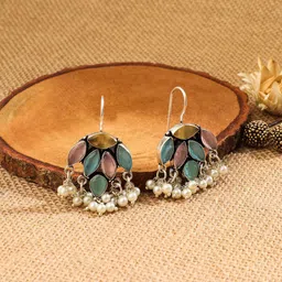 EL REGALO Stone Studded & Beaded Contemporary Drop Earrings-47