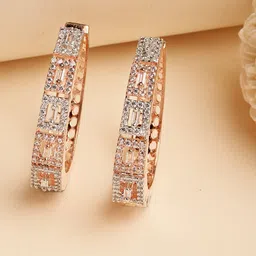 ZENEME Rose Gold-Plated American Diamond Studded Oval Hoop Earrings-46