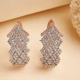 ZENEME Rose Gold-Plated American Diamond Studded Contemporary Hoop Earrings-33