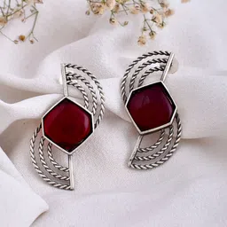 DASTOOR Contemporary Oxidised Silver Drop Earrings-image-41