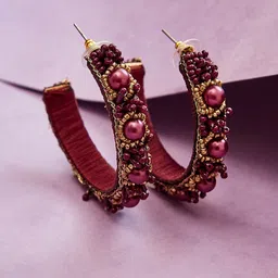 SOHI Red Contemporary Half Hoop Earrings-25