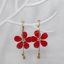 Yellow Chimes Red Floral Hoop Earrings-41
