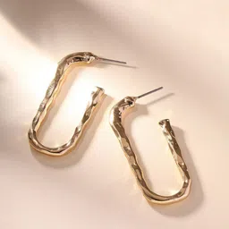 Priyaasi Brass Gold-Plated Contemporary Hammered Half Hoop Earrings-37