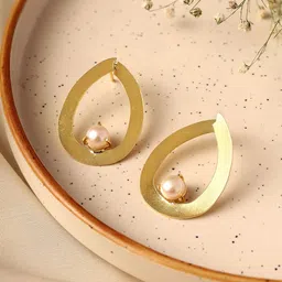 Priyaasi Gold-Plated Artificial Beads Beaded Contemporary Hoop Earrings-3